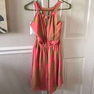 Waverly Grey pink tan palm print mini dress, 4